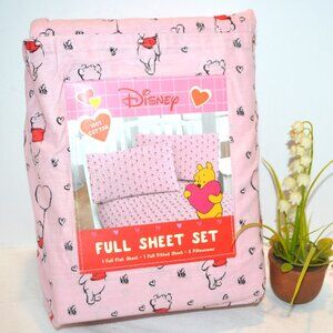 Winnie The Pooh Disney Hearts and Balloons Pink Full Sheet Set New